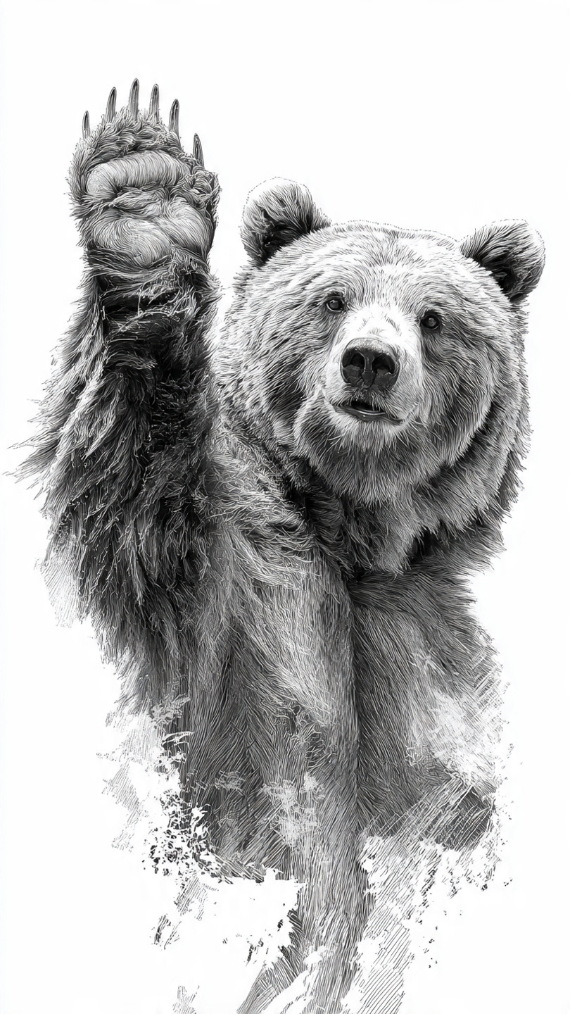 Illustration of a grizzly bear waving goodbye